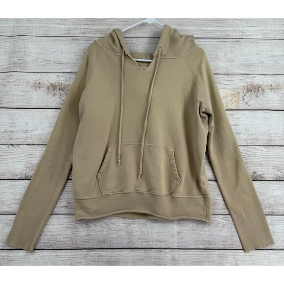 Nili Lotan Tops - Nili Lotan Rough Hem Notch Neck Hooded Sweatshirt Women's L Beige Tan